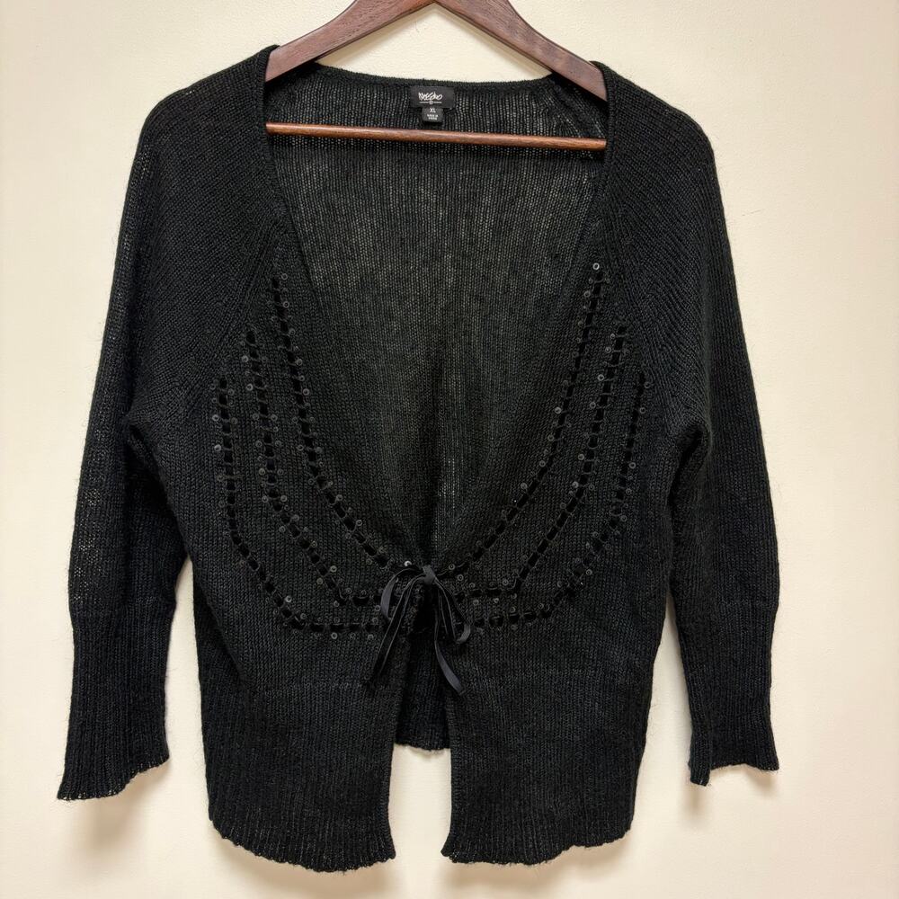 Mossimo Y2K Black Sheer Knit Shrug Cardigan Sequins Mohair Blend Whimsigoth XL